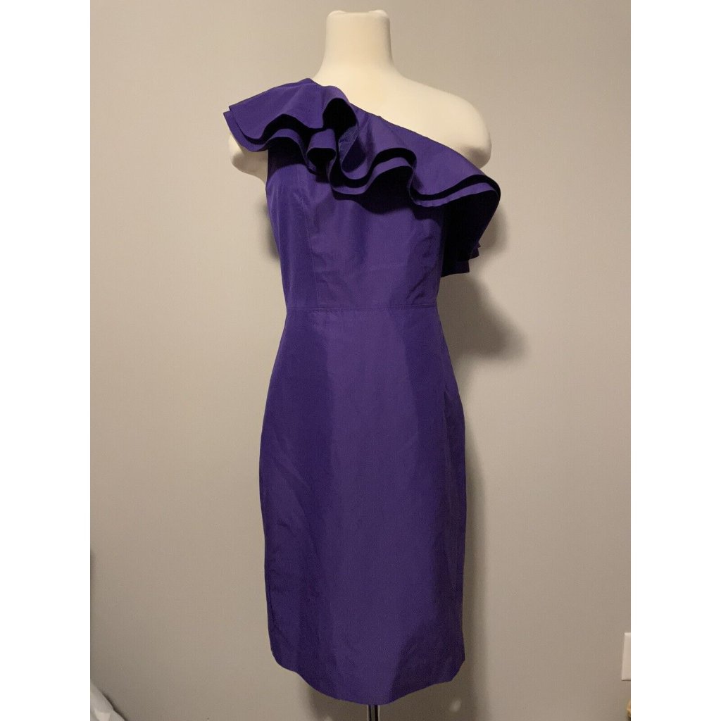 J. Crew Purple Silk Blend One Shoulder Dress With Ruffle, Size 2t, Nwt!